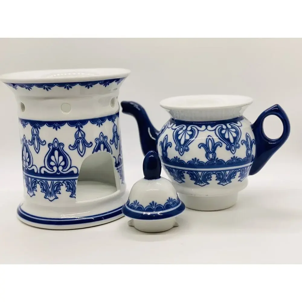 Bombay Blue/White Porcelain Single Serve Teapot With Warmer